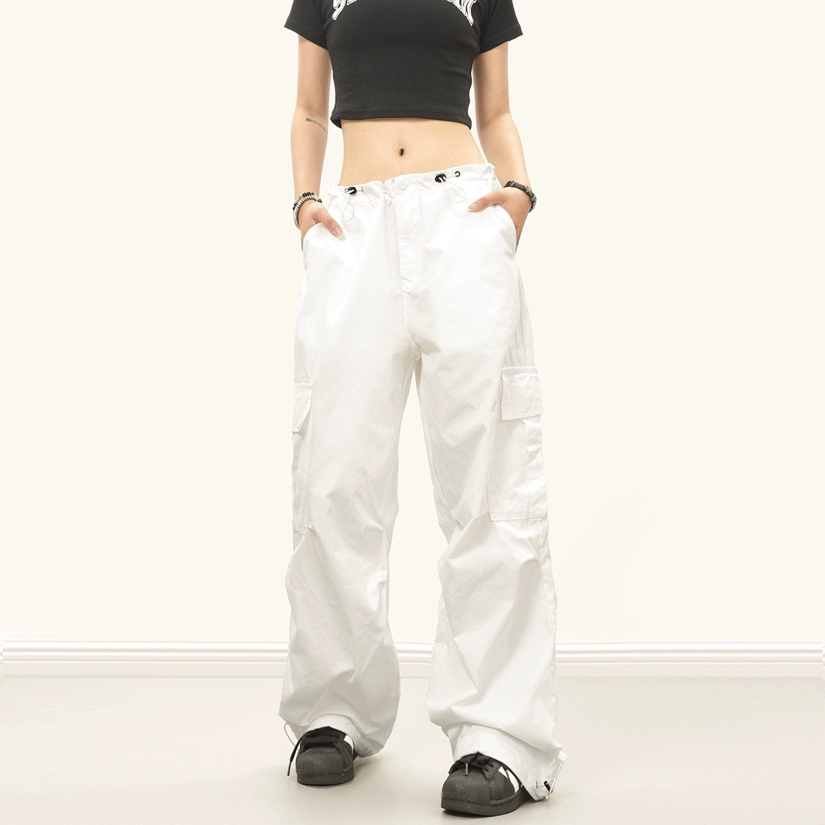 0123Start  street babes multi-pocket overalls neutral white wide-leg slim casual trousers women