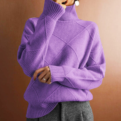 Autumn and winter cross-border new products casual versatile knitted sweater, loose turtleneck warm sweater solid color knitted pullover