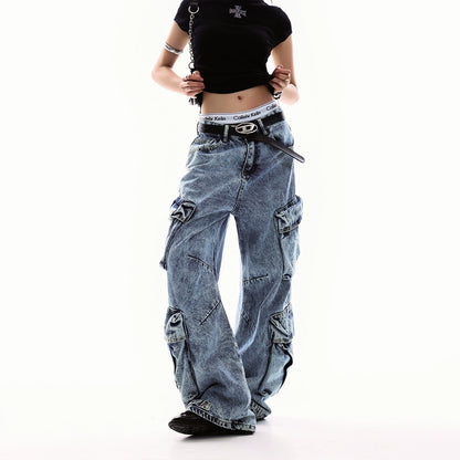 0123Start multi-pocket tooling jeans men's and women's loose n retro niche design wide-leg pants
