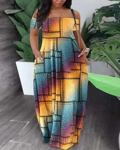 ZllKl  T9059 Summer New European and American Women's Clothing   Fashion Casual Sexy Print off-Shoulder Dress