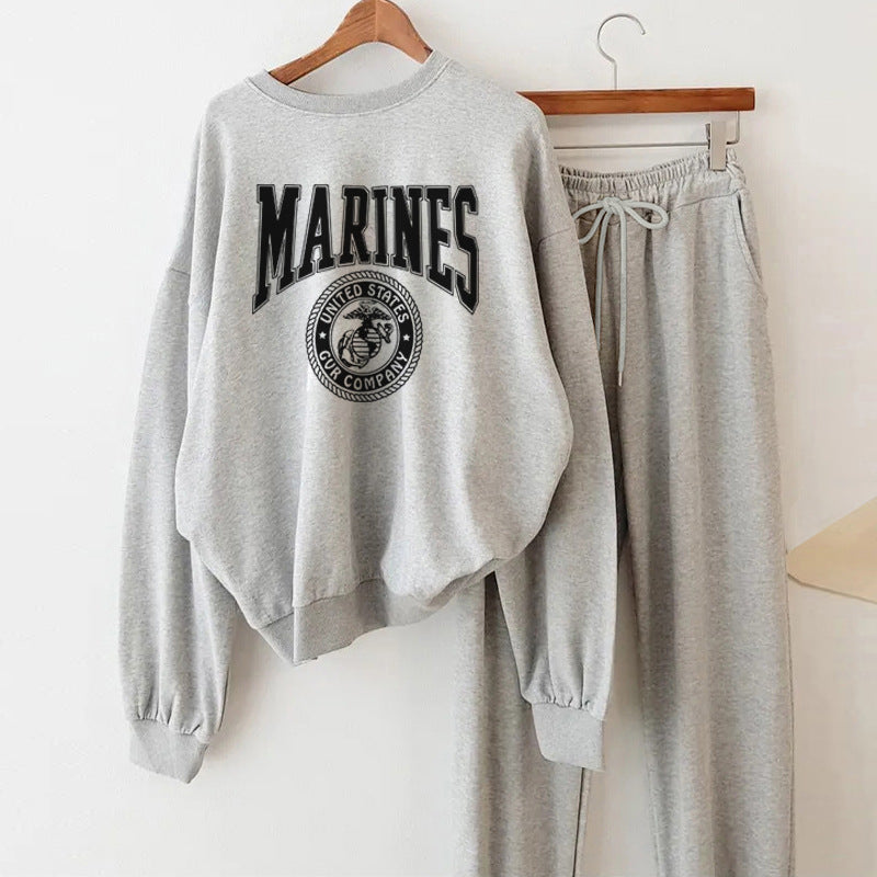 ZllKl Suit Women's Spring and Autumn New Fleece Sweater Korean Version Two-piece Set Thin Small 3-Color Salt Fried Street Sportswear