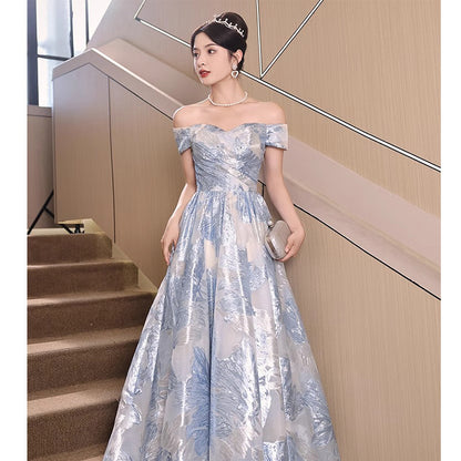 2025 one-word shoulder evening dress 2025 new temperament banquet dress graduation season school party dress