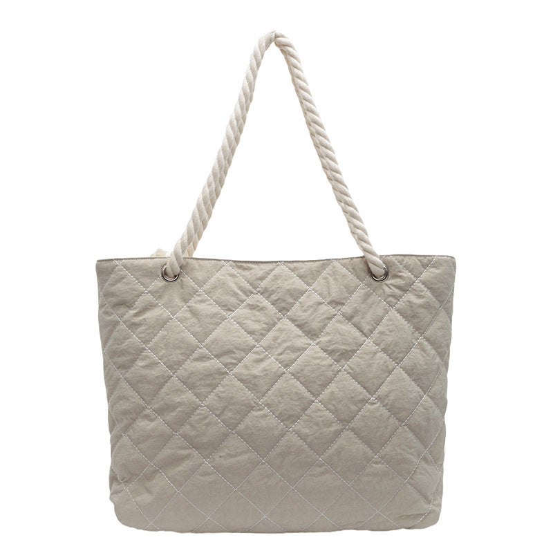 2025 ZLLKL Korean version of fashion diamond embroidered shoulder bag popular new large-capacity casual tote bag simple and versatile shopping bag