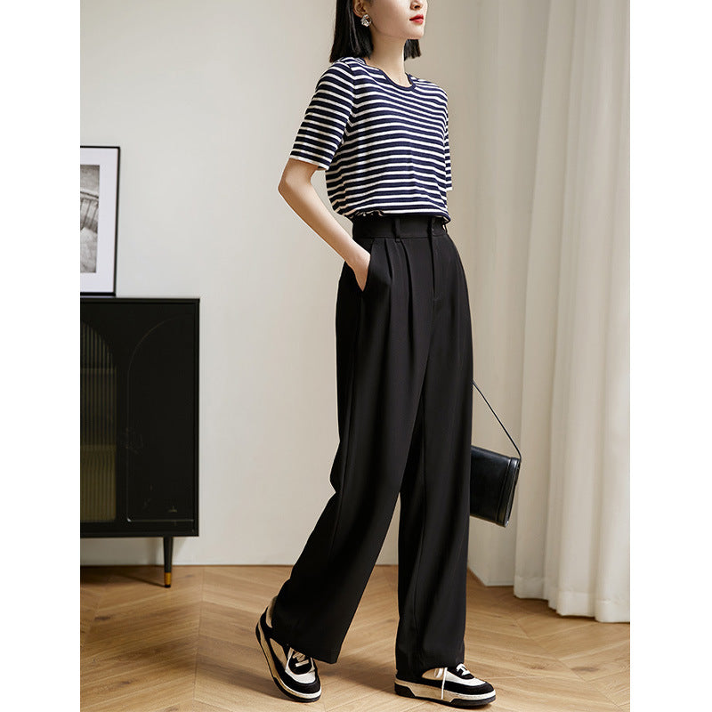 2025 Summer icy silky drape feeling, Japanese long pants white and black, thin casual pants, straight wide-leg pants