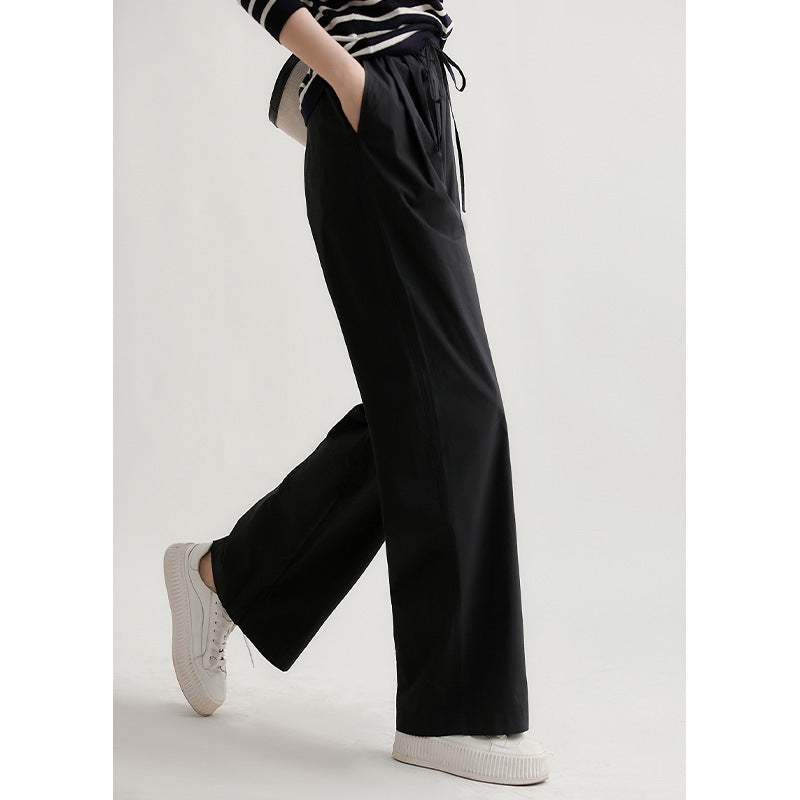 2025 Quality paper cotton lazy pants 3 colors, straight slightly wide-leg pants, thin casual loose gray and white black trousers for summer