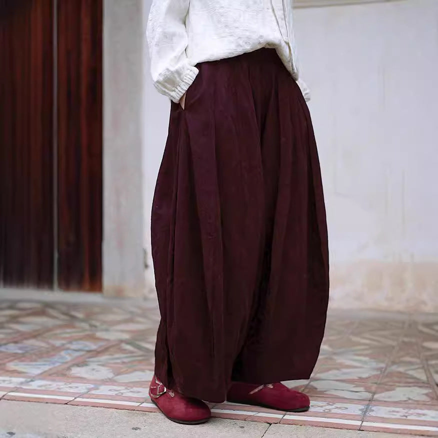 Angora red pants women's casual, literary drawstring waist wide-leg pants, bloomers women's autumn trousers B0932