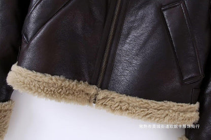 European and American wholesale autumn and winter new women's clothing casual imitation leather versatile double-sided short jacket