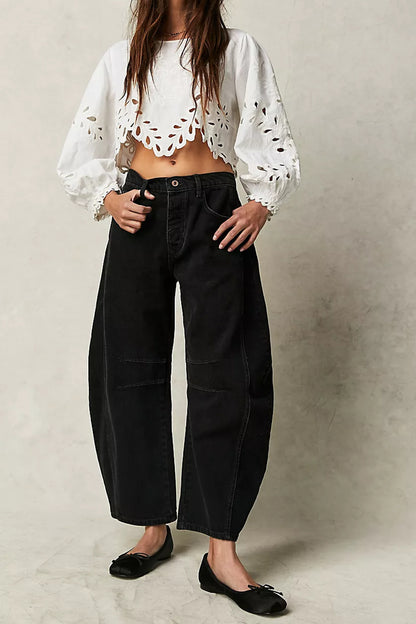 In Stock 2025  Best Seller in Europe and America in Stock Wide Leg Loose Jeans Women's Washed Denim K306