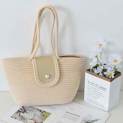 ZllKl  Large Capacity Women's Shoulder Bag Crossbody Hand-Held Tote Straw Woven Woven Bag Pearl Cotton Underarm Pleated Cloud Design