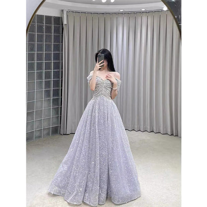 2025 light luxury banquet evening dress 2025 new suspender heavy industry fluffy long dress birthday party party dress