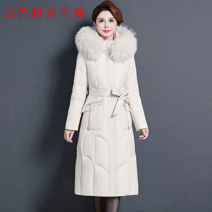 2023 new fashionable and foreign medium and long mother thickened winter knee jacket middle-aged white duck down jacket women