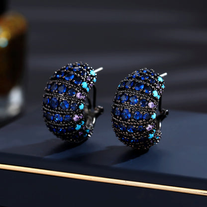 2025 S925 silver needle  retro court style earrings zircon inlay design sense semicircular C ring buckle anti-lost stud earrings
