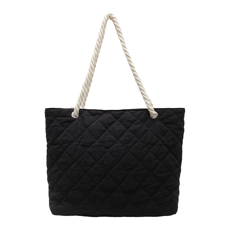 2025 ZLLKL Korean version of fashion diamond embroidered shoulder bag popular new large-capacity casual tote bag simple and versatile shopping bag