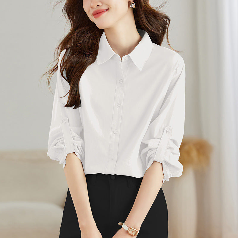 direct sales blue long-sleeved shirt women's autumn new temperament simple and versatile fashion loose medium and long shirt