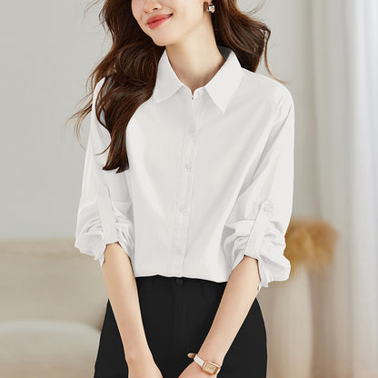 direct sales blue long-sleeved shirt women's autumn new temperament simple and versatile fashion loose medium and long shirt