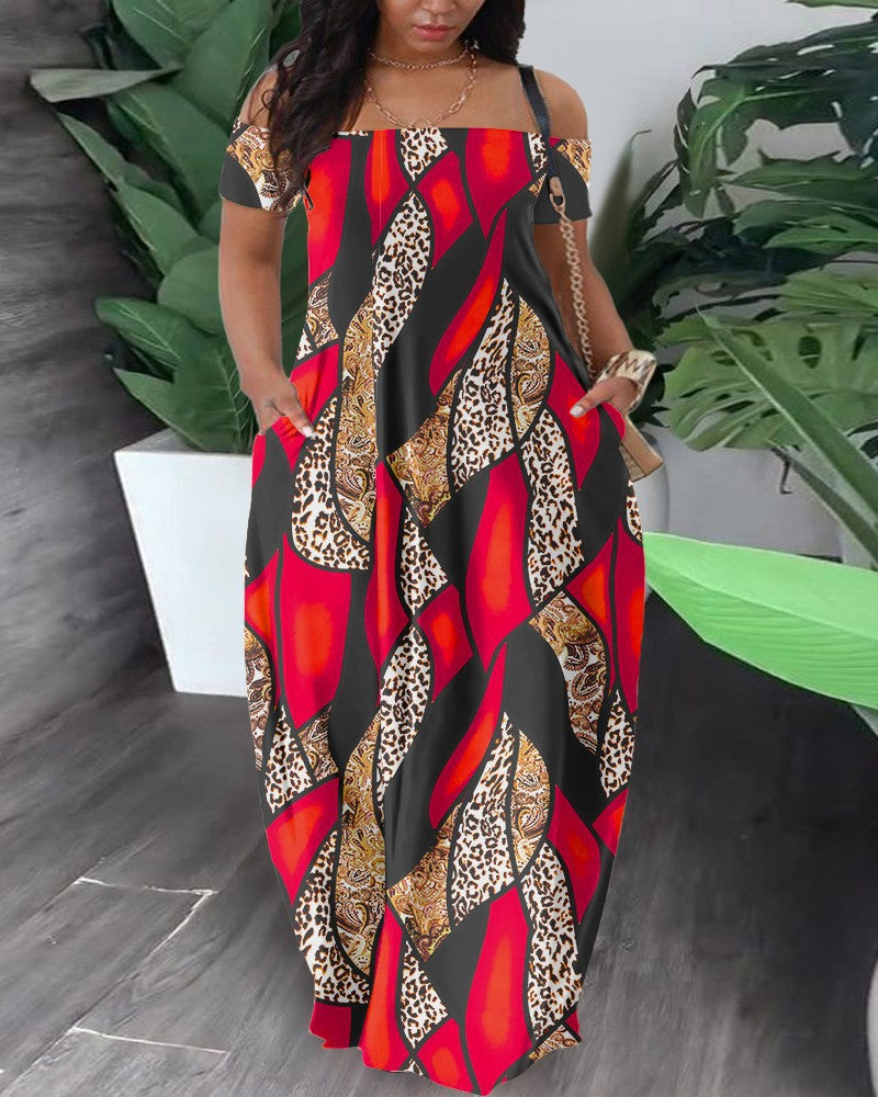 ZllKl  T9059 Summer New European and American Women's Clothing   Fashion Casual Sexy Print off-Shoulder Dress