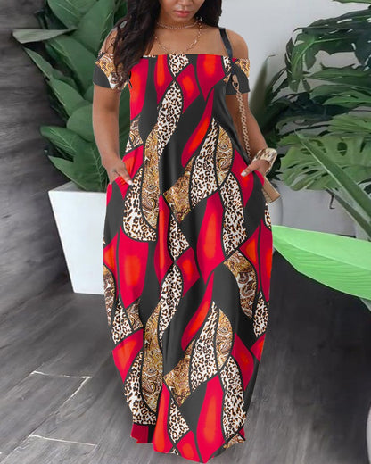 ZllKl  T9059 Summer New European and American Women's Clothing   Fashion Casual Sexy Print off-Shoulder Dress