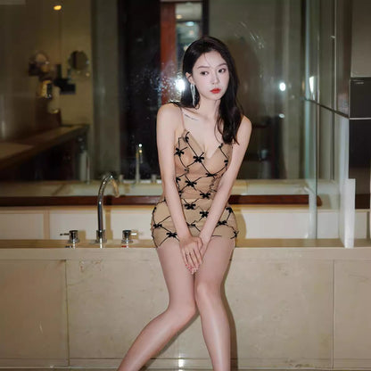 2025 Sexy hottie lace suspender V-neck chest design charm seduction hot uniform suspender dress women