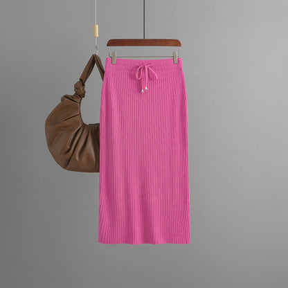 ZllKl Knitted skirt women's 2025 new hip skirt solid color ice silk medium and long wool skirt