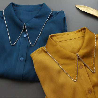 Silk shirt women's mulberry silk shirt  summer summer new commuter long-sleeved square collar design niche top