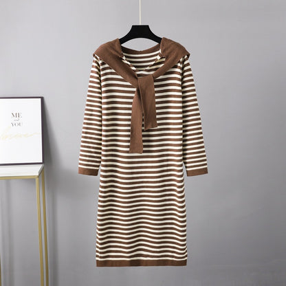 ZllKl New autumn and winter new striped age-reducing and thin long knitted sweater shawl temperament 2025 style sweater women's dress