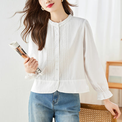 direct sales combed cotton white shirt women's long sleeves 2025 spring clothes new design sense niche versatile top shirt