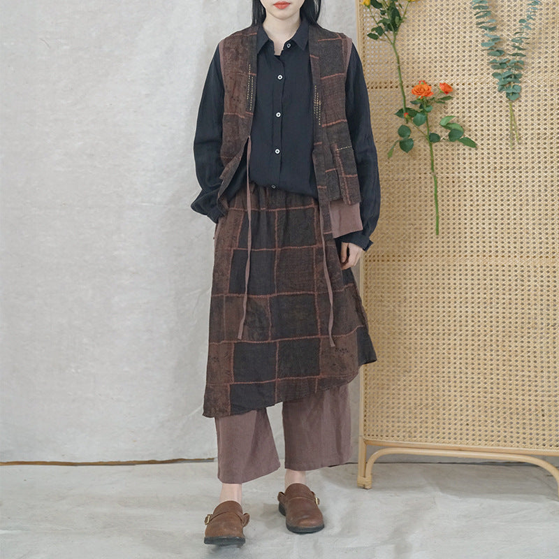 retro digital printing thickened linen fisherman pants, casual literary and thin versatile straight-leg pants K22016