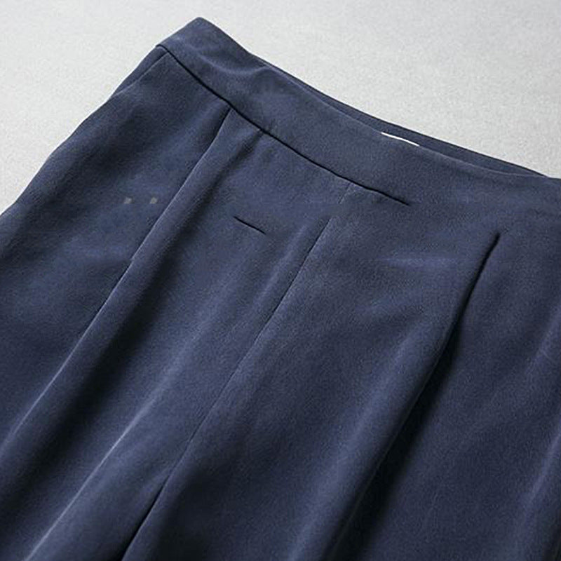 2025 Heavy silk nine-point pants  spring new women's pants, mulberry silk blue slim-fit straight casual pants