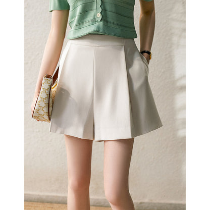 2025 Long legs! Triacetic acid high-waisted hot pants, thin A-shaped wide-leg pants  summer silky shorts white black