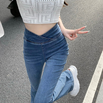 2025 New High Waist Hip Lift Slimming Jeans Women's Stretch Fitted Boot-Cut Pants