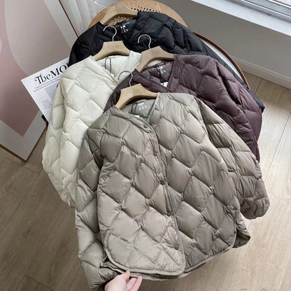 Autumn and winter new women's clothing light down jacket casual jacket corrugated inside stacked inside shirt 450453
