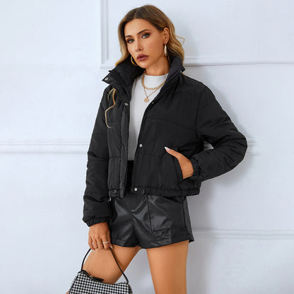 Cross-border autumn and winter new women's padded jackets, European and American style stand-up collar zipper button padded jackets, padded jackets, warm bread jackets, trendy