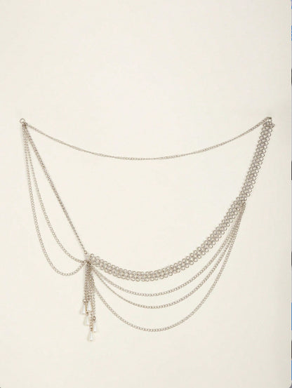 FB3360 2025 waist chain water drop pearl fringed chain pendant multi-layer wave pendulum chain waist chain waist decoration