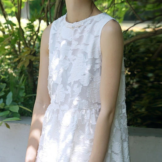 cotton and linen women's clothing summer flower-cut hollow high-waisted sleeveless dress, ethnic Zen robe L18105