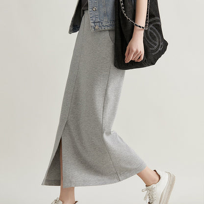 2025 Premium temperament Front split skirt, straight skirt, black and gray long skirt  spring and autumn women's clothing