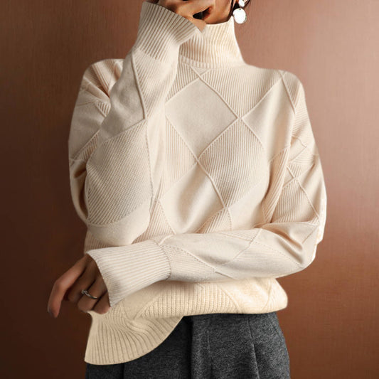 Autumn and winter cross-border new products casual versatile knitted sweater, loose turtleneck warm sweater solid color knitted pullover
