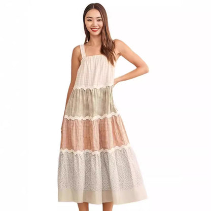 Zllk  Summer New Cross-Border  European and American Women's Clothing Wave Pattern Suspender Dress Multicolor Printing Cake Dress