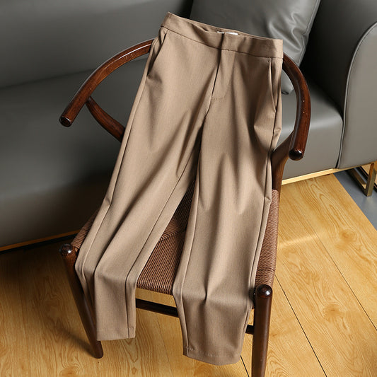 2025 Temperament commuter suit pants  spring trousers brown cotton knitted, high-waisted straight-leg casual pants without belt