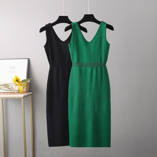 ZllKl retro sexy backless knitted suspender dress high waist and thin split fork medium and long dress women's autumn