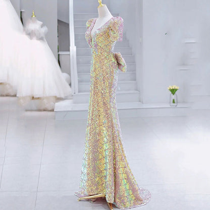 2025 Annual meeting evening dress women's 2025 new light luxury temperament sequined fishtail celebrity host long dress high sense slim fit