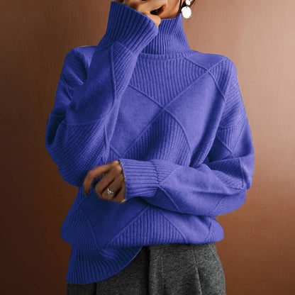 Autumn and winter cross-border new products casual versatile knitted sweater, loose turtleneck warm sweater solid color knitted pullover