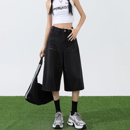 Light Blue Cropped Jeans Women's Summer Thin 2025 New High Waist Slimming and Straight Loose Cropped Wide Leg Pants