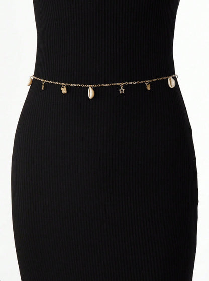 FB3358 2025 waist chain butterfly shell hollow pentagram pendant metal chain waist chain body chain