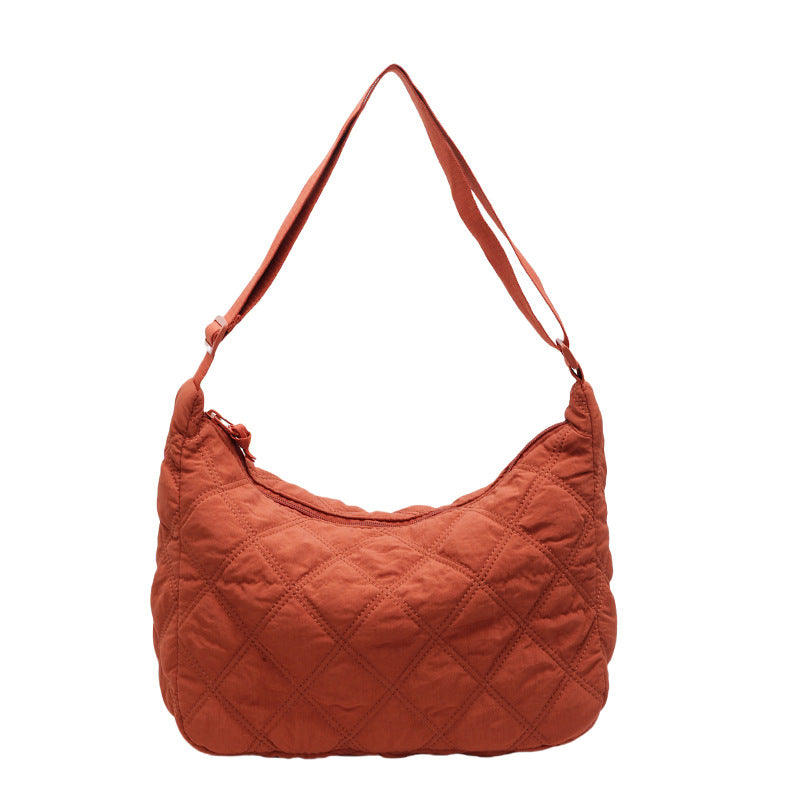 2025 ZLLKL Korean version of fashion diamond shoulder bag popular new casual large-capacity messenger bag solid color simple cotton clothes dumpling bag
