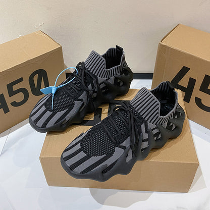 2025 Spring new Korean version of student breathable sports shoes couple socks shoes women's  women's running flying knitting 450-7