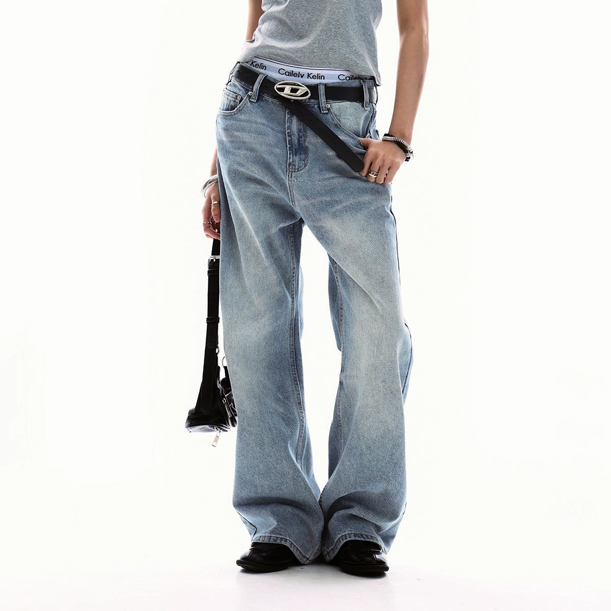 0123Start washed cleanfit jeans men's and women's loose n retro trendy casual straight-leg pants
