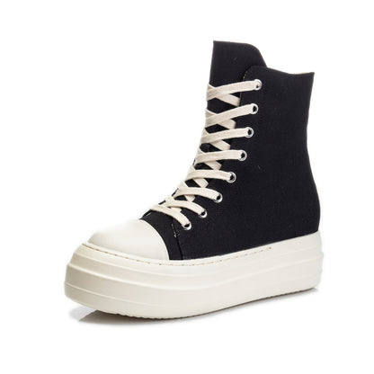ZllKl New RO Platform High-Top Shoes Women's Side Zip Canvas Lace up Increased Casual Sneaker Student Platform Shoes
