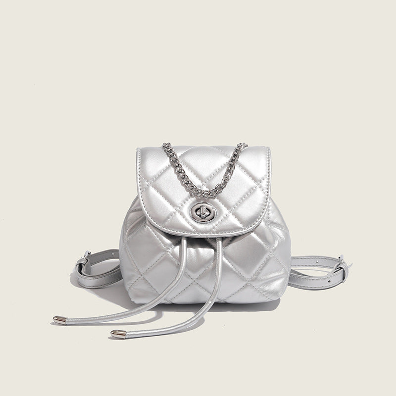 ZLLKL 2025 Backpack Women's Fashion popular Korean Edition Niche Design Rhombus Chain Backpack Small Women's White Backpack