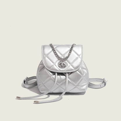 ZLLKL 2025 Backpack Women's Fashion popular Korean Edition Niche Design Rhombus Chain Backpack Small Women's White Backpack