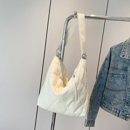 2025 ZLLKL popular new Korean version fashion cotton clothes embroidered cloud pleated shoulder bag large capacity space cotton casual tote bag